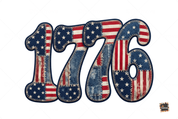 1776 Faux Denim Patch PNG: Vintage Americana for Modern Design