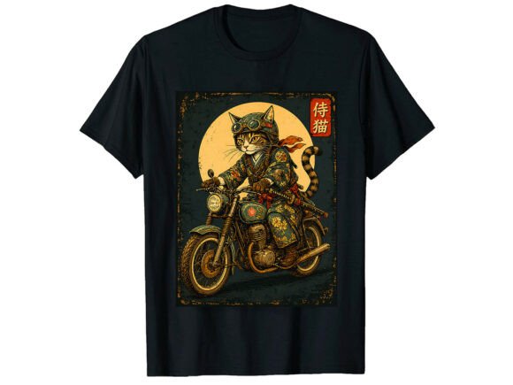Biker Cat Japanese Samurai T-Shirt: A Fusion of Fierce Spirit
