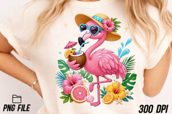 Cute Flamingo Drinking Summer PNG: Your Go-To Design Asset
