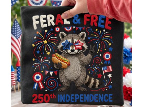 Feral Free Raccoon: A Patriotic PNG for Your 4th of July Designs