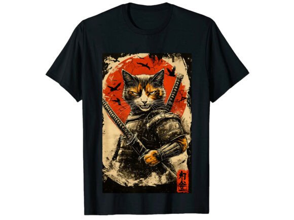 Fierce Cat Japanese Samurai T-Shirt: Channeling Warrior Spirit in Design