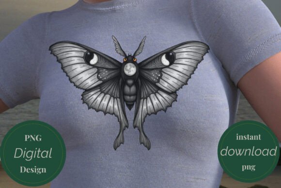 Gothic Moth Moon Dark Tee Design PNG