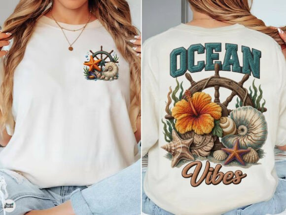 Ocean Vibes Beach Summer Embroidery PNG: A Designer's Coastal Asset