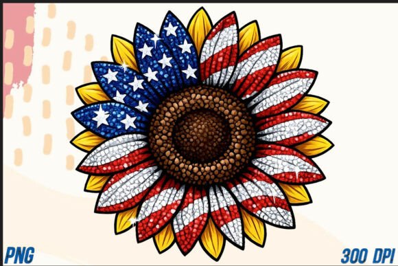 Rhinestone American Flag Sunflower PNG: A Bold Graphic for Makers
